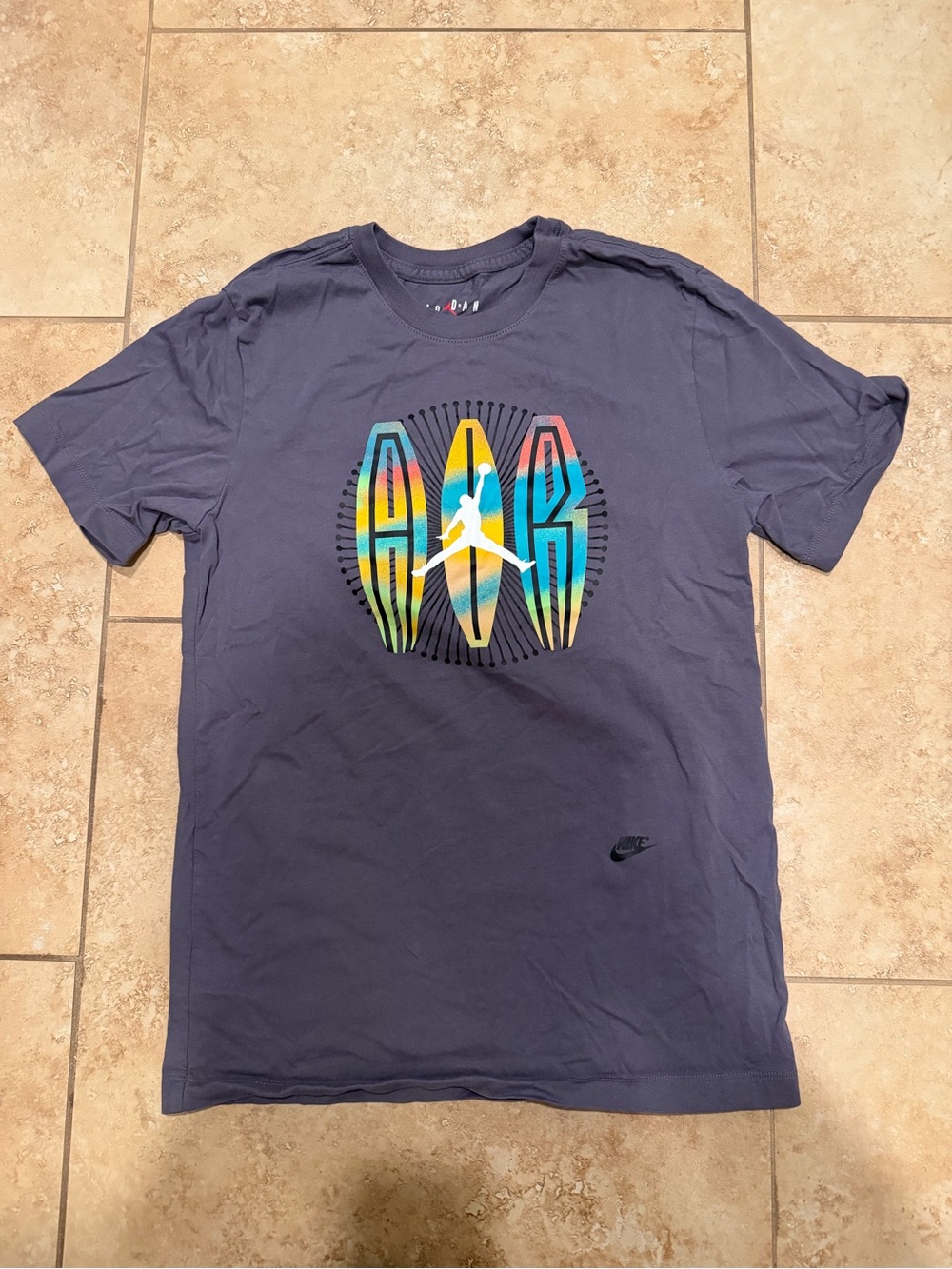 Jordan Navy Short Sleeve Tee with Multicolor AIR Graphic